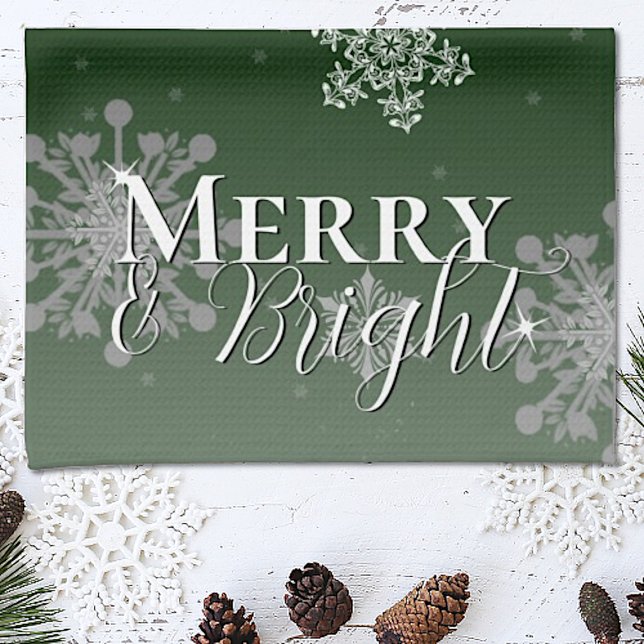 Green Merry and Bright Snowflakes Christmas Tea Towel (Creator Uploaded)