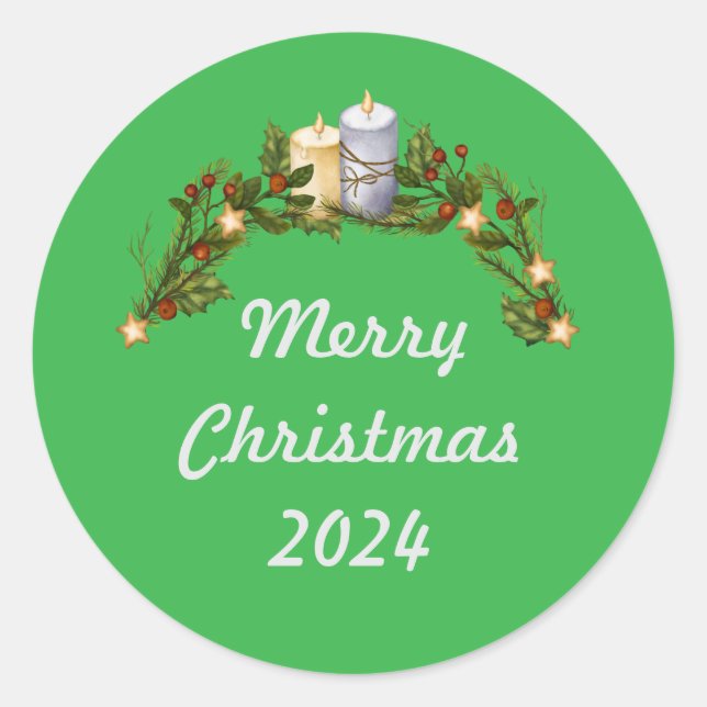 Green Merry Christmas 2024 Classic Round Sticker (Front)