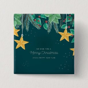 Green Merry Christmas and a Happy New Year Banner 15 Cm Square Badge