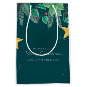 Green Merry Christmas and a Happy New Year Banner Medium Gift Bag