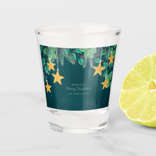 Green Merry Christmas and a Happy New Year Banner Shot Glass