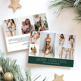 GREEN Merry Christmas chic 9 Collage Multi Photo  Holiday Card