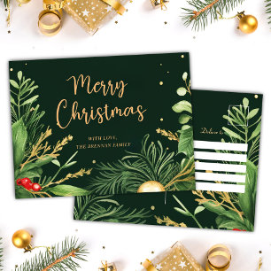 Green Merry Christmas Elegant Modern Greenery Holiday Postcard