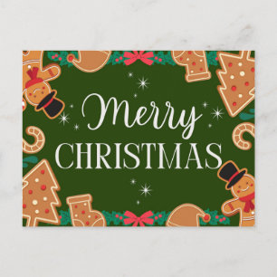 Green Merry Christmas Gingerbread Holiday Postcard