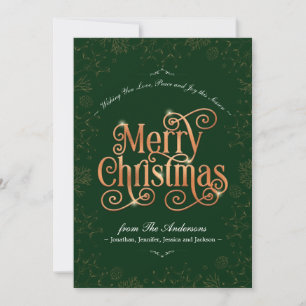  Green Merry Christmas Gold Text No-Photo Custom Holiday Card