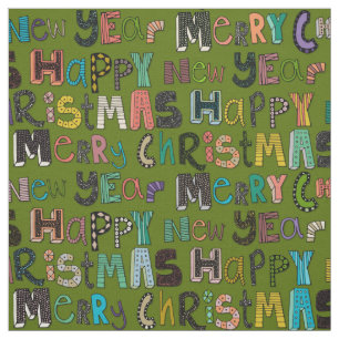 green merry christmas happy new year fabric