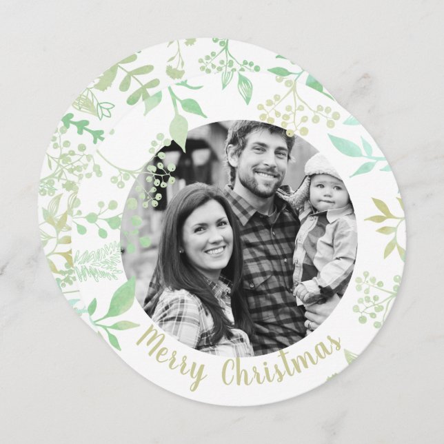 Green Merry Christmas Holiday Greetings Photo Card (Front/Back)