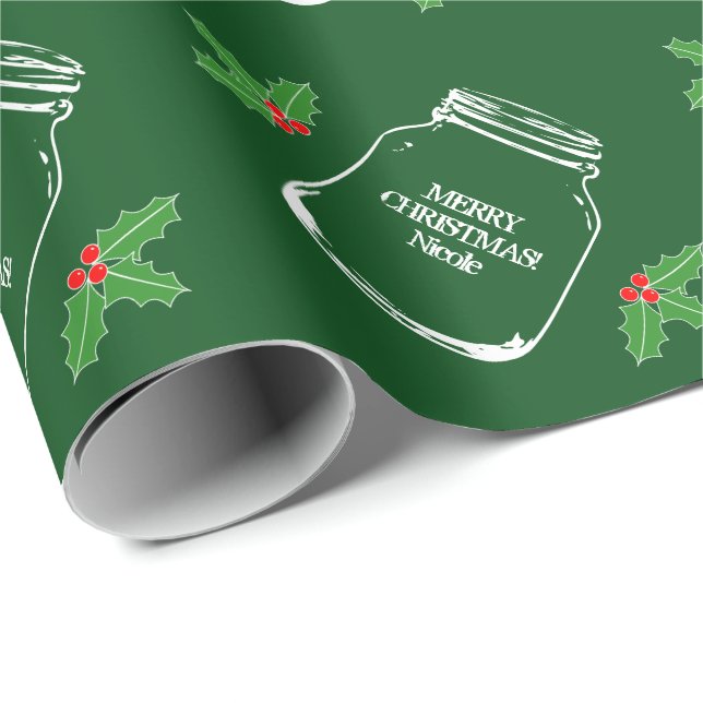 Green Merry Christmas mason jar wrapping paper (Roll Corner)