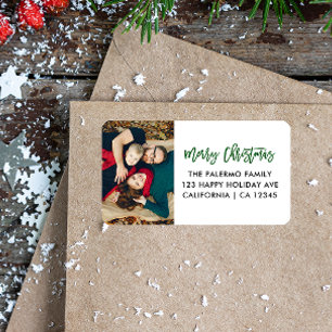 Green Merry Christmas Modern Typography photo Label