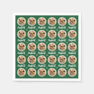 Green Merry Christmas One Circle Photo Napkin