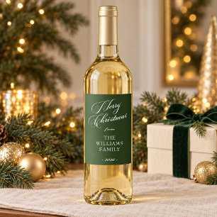 Green Merry Christmas Personalised Bottle Wine Label