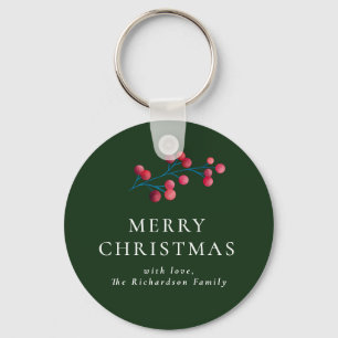 Green Merry Christmas Personalised Family  Key Ring
