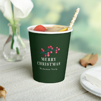 Green Merry Christmas Personalised Family  Paper Cups