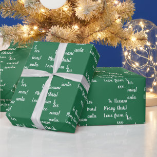 Green Merry Christmas Personalised Love From Santa Wrapping Paper