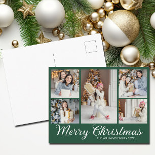 Green Merry Christmas Photo Collage Minimalist Holiday Postcard