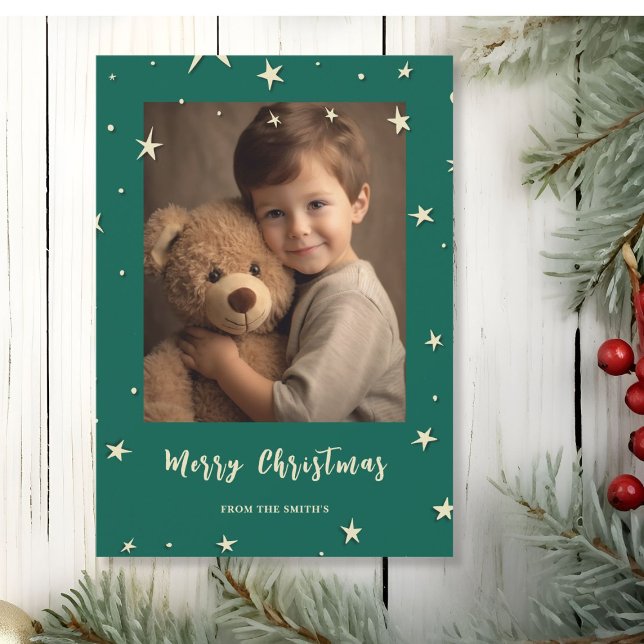 Green Merry Christmas Photo Holiday Card (Creator Uploaded)