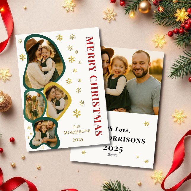 Green Merry Christmas Photo Modern Organic Frame Holiday Card (Creator Uploaded)