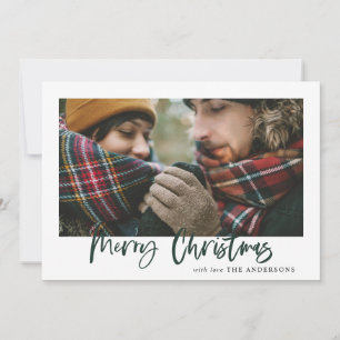 Green merry christmas plaid photo card
