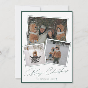 Green Merry Christmas script 3 photo collage Holiday Card