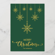 Green Merry Christmas Snowflakes Gold