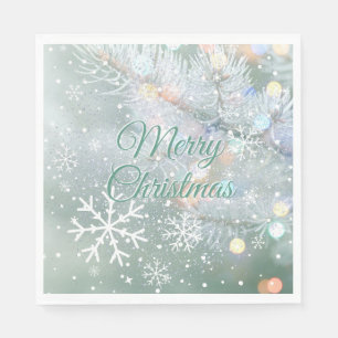 Green Merry Christmas Snowflakes Napkin