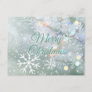 Green Merry Christmas Snowflakes Postcard