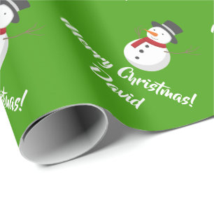Green Merry Christmas Snowman wrapping paper