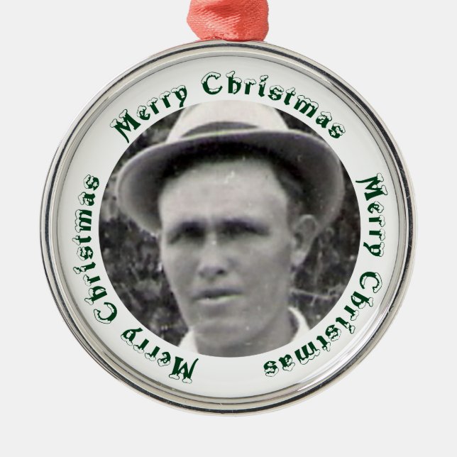 Green Merry Christmas Text Encircles Family Photo Metal Ornament (Front)