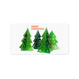 Green Merry Christmas Trees Labels