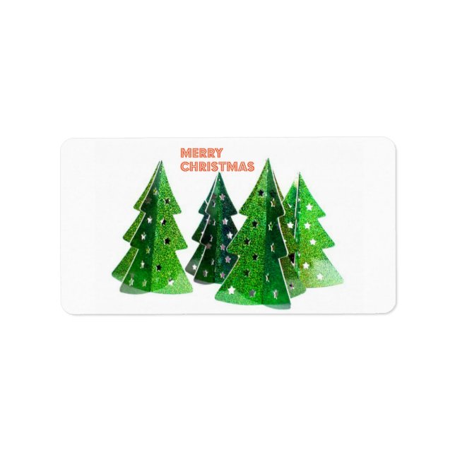 Green Merry Christmas Trees Labels (Front)