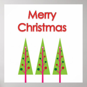 Green Merry Christmas Trees Wall Poster