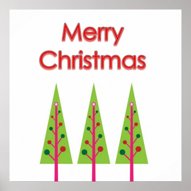 Green Merry Christmas Trees Wall Poster (Front)