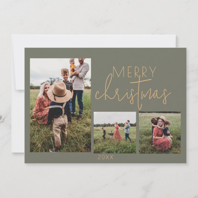 Green MERRY Holiday Christmas Card (Front)