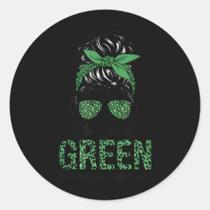 Green Messy Bun In May We Wear Green Mental Health Classic Round Sticker