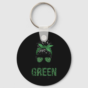 Green Messy Bun In May We Wear Green Mental Health Key Ring