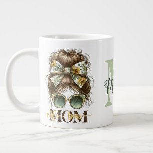 Green Messy Bun Mum Wife Boss Large Coffee Mug