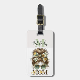 Green Messy Bun Mum Wife Boss Luggage Tag
