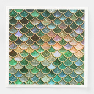 Green Metal Foil Glitter Gold Mermaid Scales Napkin