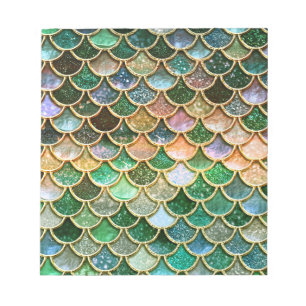 Green Metal Foil Glitter Gold Mermaid Scales Notepad