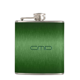 Green Metallic Brushed Aluminium Look Hip Flask