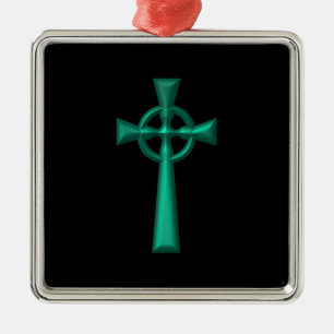 Green Metallic Celtic Cross Metal Tree Decoration