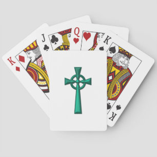Green Metallic Celtic Cross Playing Cards