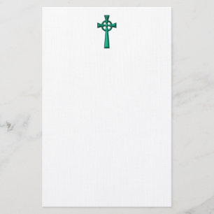 Green Metallic Celtic Cross Stationery