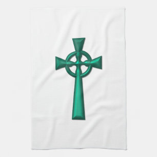 Green Metallic Celtic Cross Tea Towel