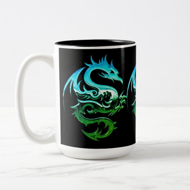 Green Metallic Dragon Two-Tone Coffee Mug (Left)