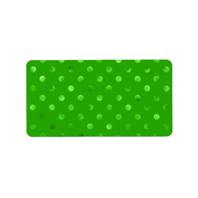 Green Metallic Faux Foil Polka Dot Background Label (Front)