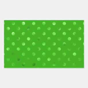 Green Metallic Faux Foil Polka Dot Background Rectangular Sticker