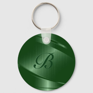 Green Metallic Geometric Design Monogram Key Ring