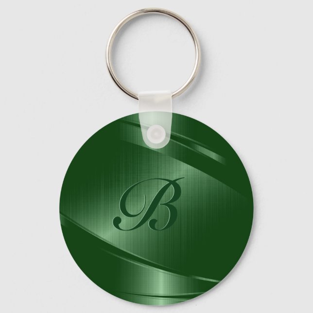 Green Metallic Geometric Design Monogram Key Ring (Front)