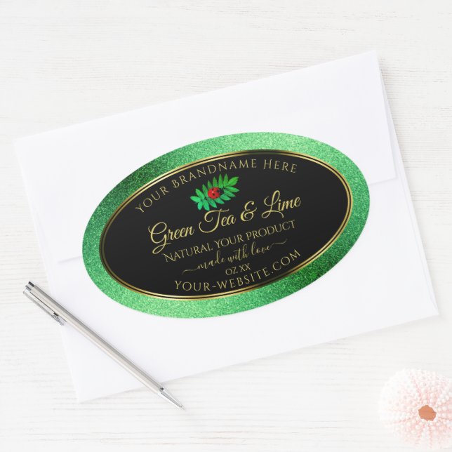 Green Metallic Glitter Black Product Label Ladybug (Envelope)